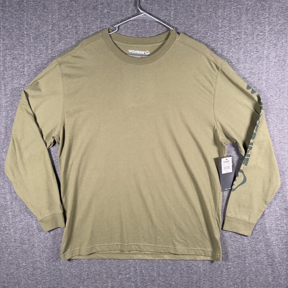 Wolverine Shirt Mens Large Green Logo Sleeve Long Sleeve Outdoor Workwear Tee
